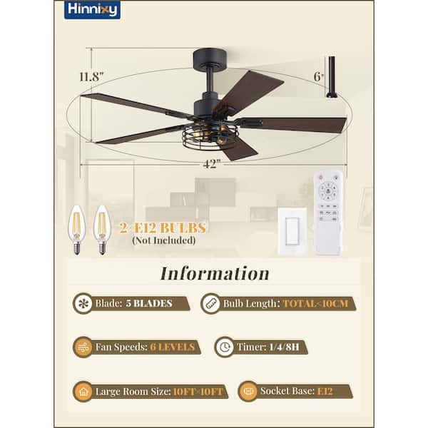 42 in. Indoor Black Farmhouse Downrod Mount Ceiling Fan with Light and Remote/Switch Control, 5 Dual-finish Blades