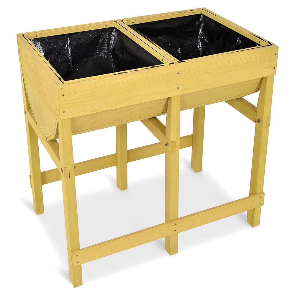 Deep Yellow Fir Wood Rectangular Raised Garden Bed with Liner