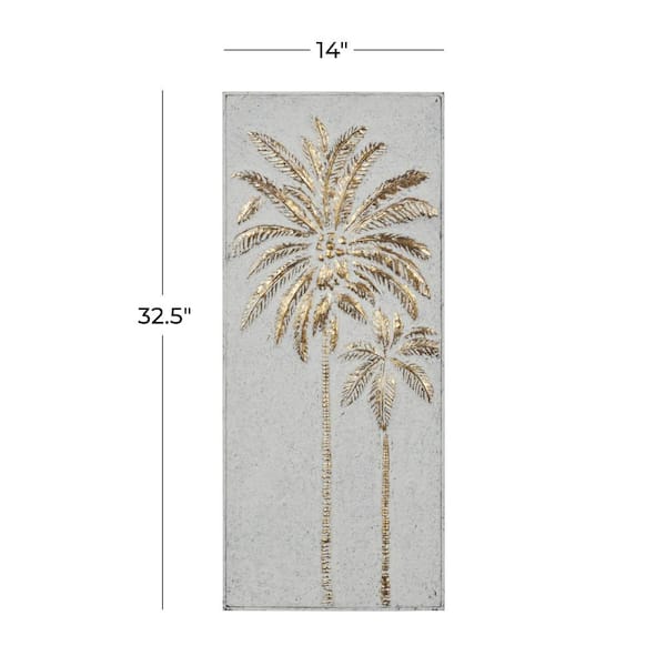 Oriana 33 in. x 14 in. Gold Metal Relief Palm Tree Wall Decor with Gold Detailing
