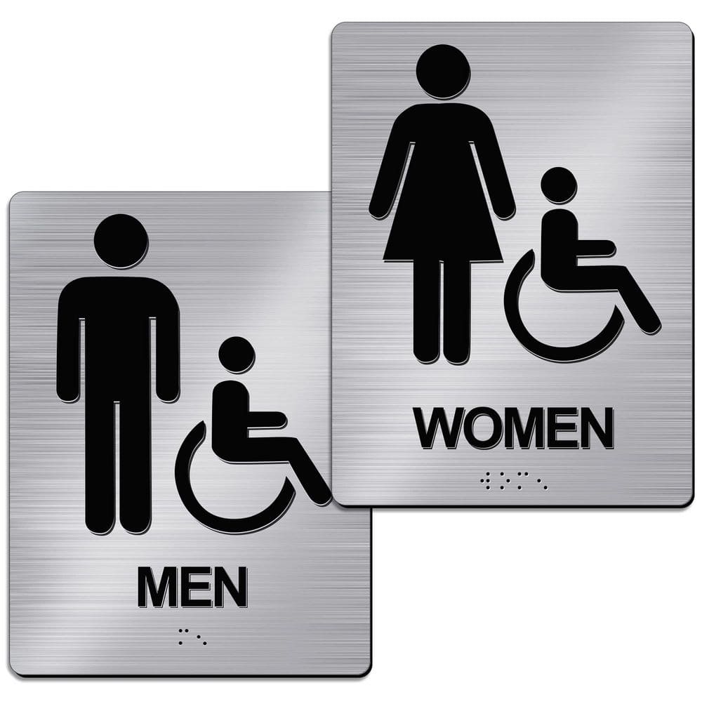 2 Pack 8 x 6 Inch Aluminum Self-Stick ADA Braille Restroom Sign Handicap Men Women Bathroom Symbol for Office price history on PriceWatchPro