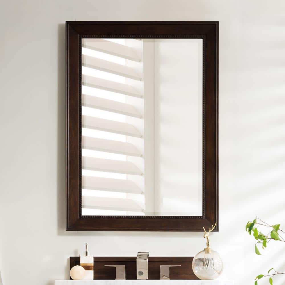 Bright White Transitional Rectangular Walnut Wood Mirror 40"x29"