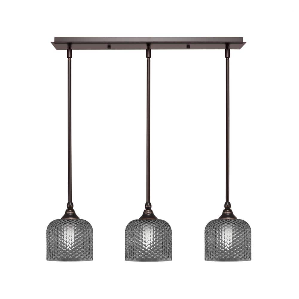 Livingston 100-Watt 3-Light Brown Shaded Pendant Light with 6 in. Smoke Gla