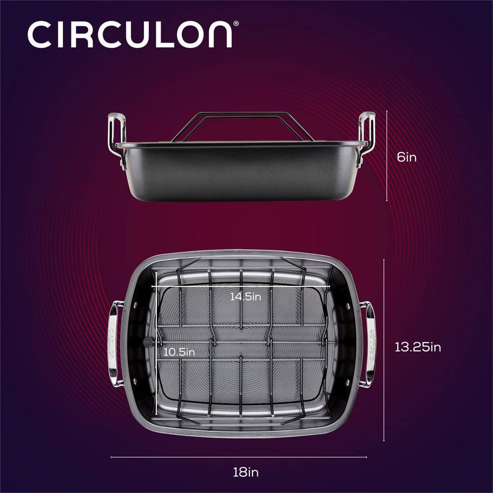 Total 11 qt. in Black, Steel, Roasting Pan with Rack - thumbnail 2