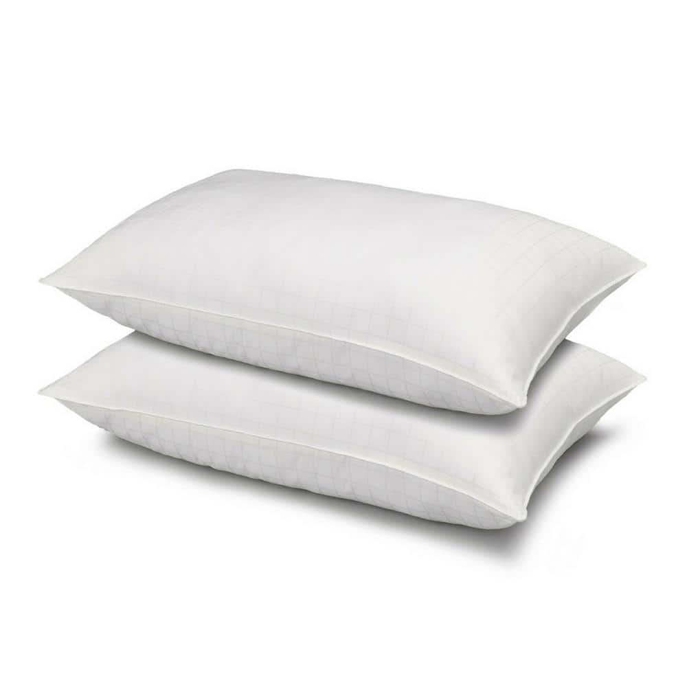 Noble Linens Cooling Luxury Gel Fiber Pillows with 100% Cotton Cover (Set of 2), Queen, White