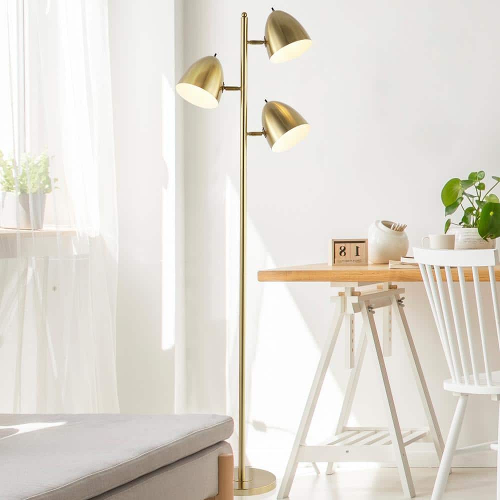 Billy Mid-Century Transitional 66.5" Satin Gold Adjustable LED Floor Lamp