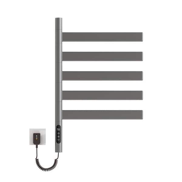 MYCASS Rotary Model 5-Bar Plug-In 150W Blade span 2.16 in. Towel Warmer Smart Touch Screen Digital Display Waterproof in Grey