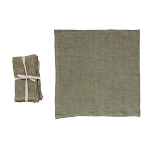 18 in. W x 0.25 in. H Olive Green Stonewashed Linen Dinner Napkins (Set of 4)