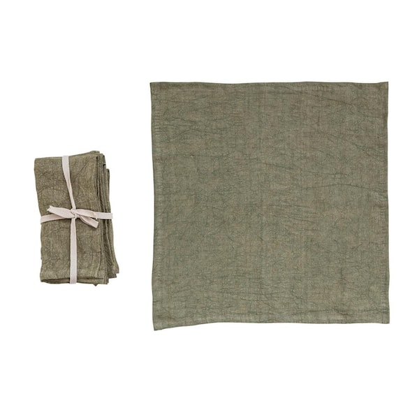 Storied Home 18 in. W x 0.25 in. H Olive Green Stonewashed Linen Dinner Napkins (Set of 4)