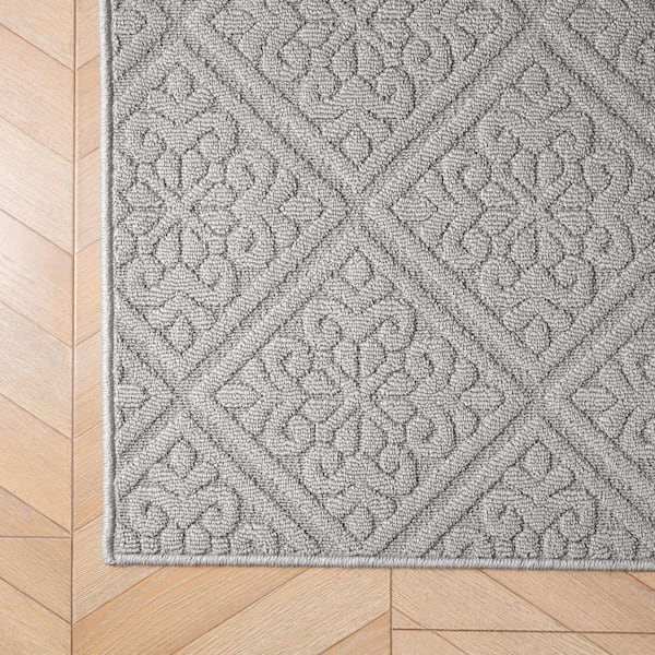 Austell Solid Gray 2 ft. x 5 ft. Geometric 2-Piece Rug Set Area Rug