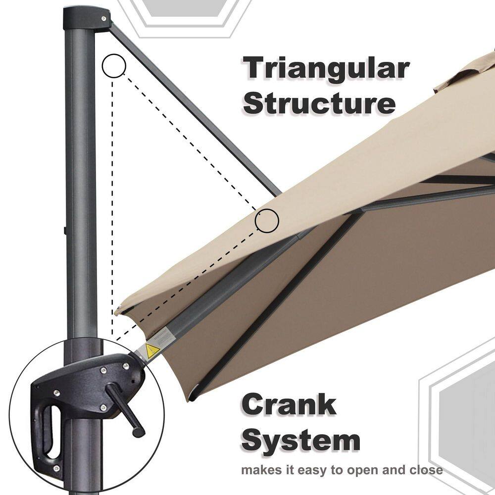 8 ft. Taupe Square Cantilever Patio Umbrella with Gray Aluminum Pole