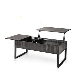 SMT 42.9 in. Black Rectangle Wooden Lifting Top Coffee Table with Hidden Storage Compartments, Drawers and Metal Frame