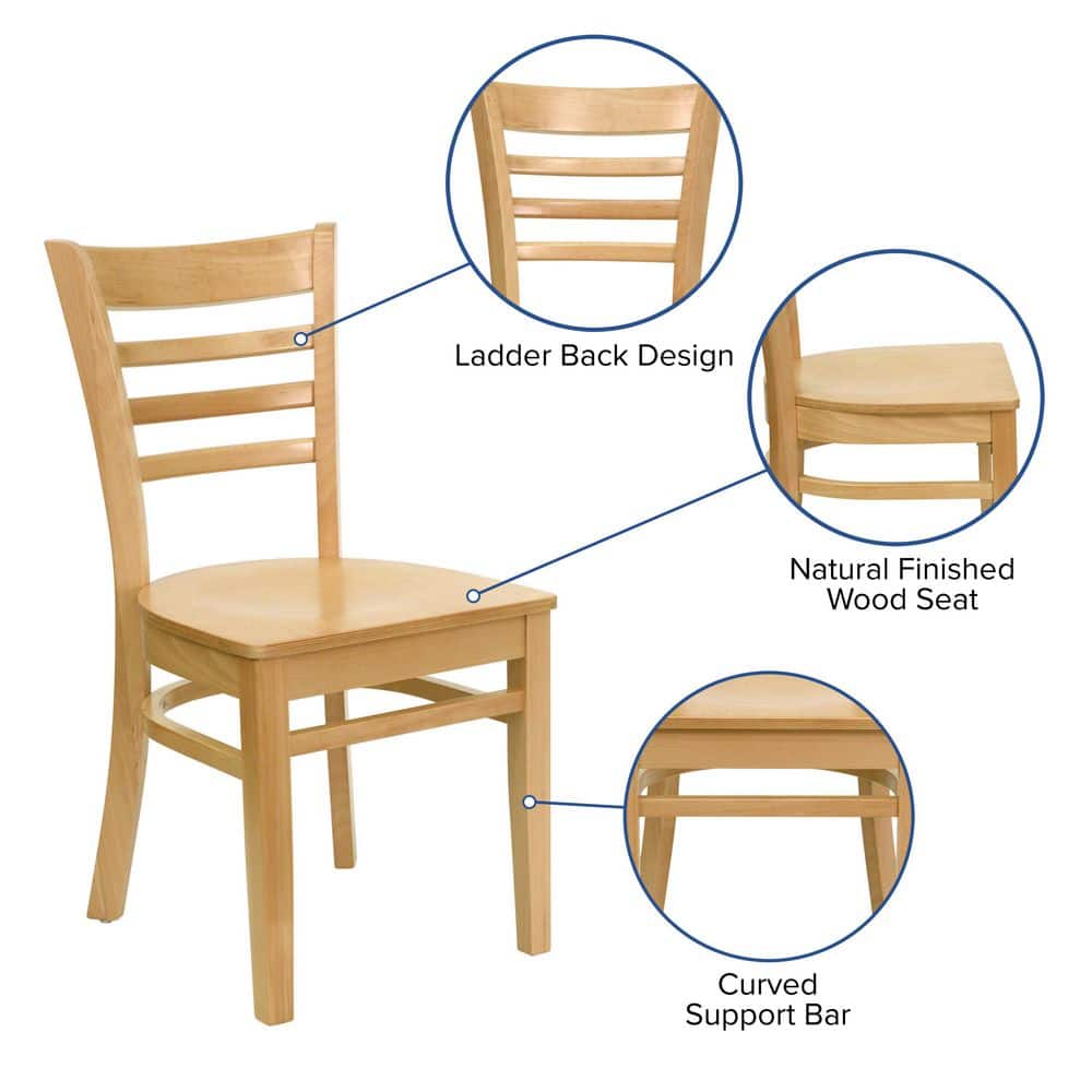 Natural Wood Ladderback High Slat Side Chair in Beige