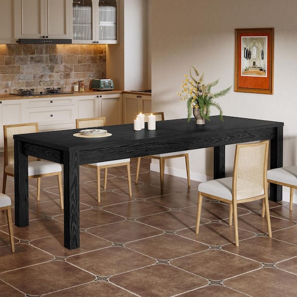 Black Solid Wood 78.7 in. Rectangle 4-Legs Base Dining Table Seats 6 for Home, Dining Room