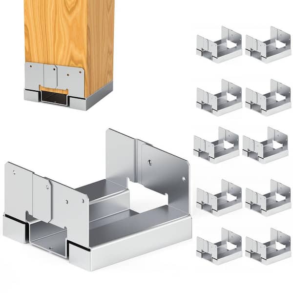 NVNOO 6 in. x 6 in. Posts Anchor Base Adjustable Metal Post Brackets for Deck Patio Gazebo Pergola, Silver (10-Pack)