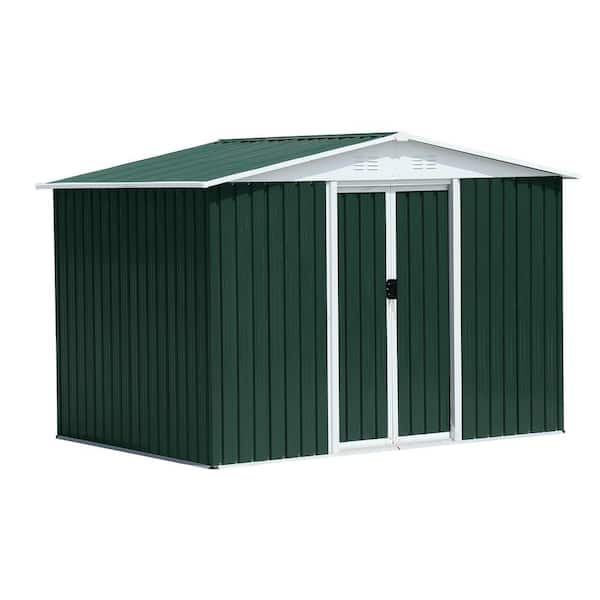 Outdoor Garden 8 x 7 ft. Metal Storage Shed Bike Shed with Dark Green Roof and Sliding Door