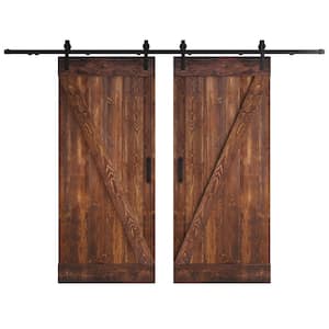 Z Series 72 in. x 84 in. Dark Walnut DIY Knotty Wood Double Sliding Barn Door with Hardware Kit