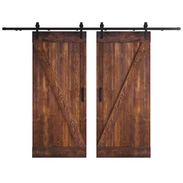 COAST SEQUOIA INC Z Series 72 in. x 84 in. Dark Walnut DIY Knotty Wood Double Sliding Barn Door with Hardware Kit