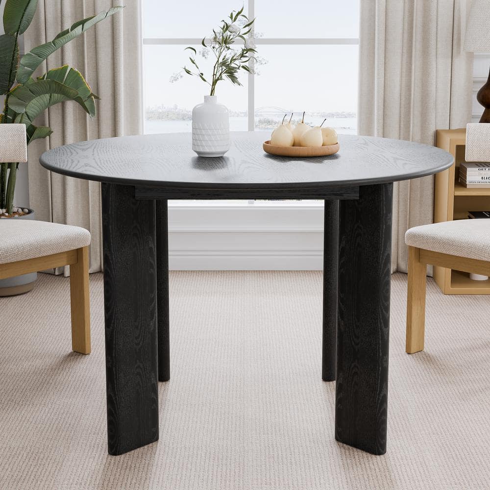 Dovelina 45 in. Natural Oak Wood Black Color 4 Legs Round Kitchen Table Dining Table Seats 4 HD ...