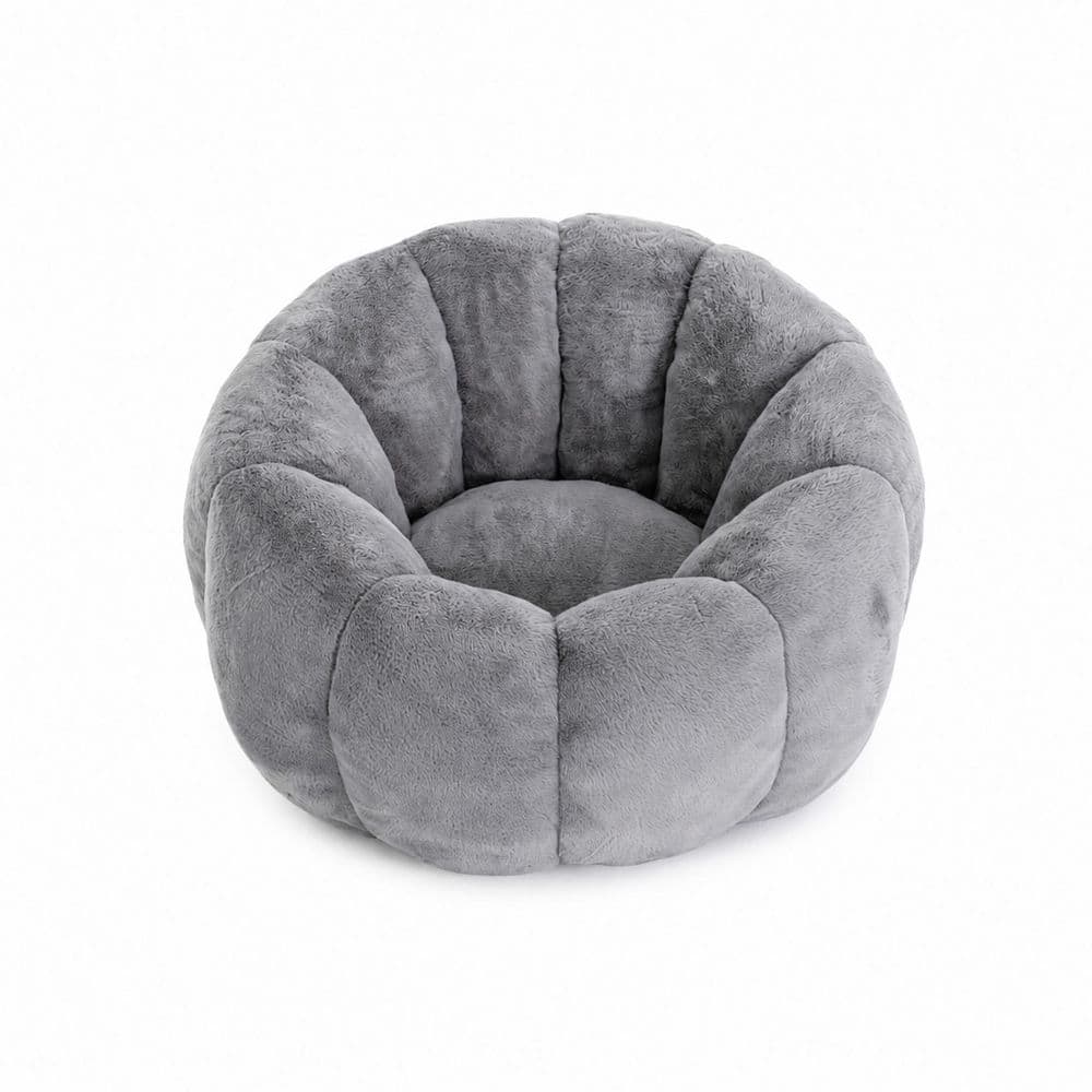 Gray Faux Fur Floral-Shaped Bean Bag Chair