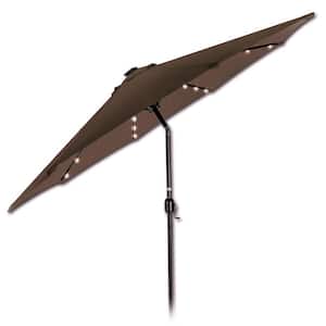 9 ft. Deluxe Solar Powered LED Lighted Patio Umbrella in Brown