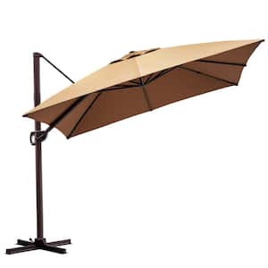 11 ft. x 11 ft. Outdoor Rectangular Heavy-Duty 360° Rotation Cantilever Patio Umbrella in Tan