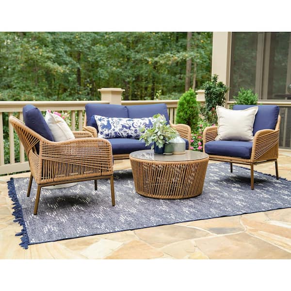 Leisure Made Terrell 4-Piece Wicker Seating Set with Navy Cushions
