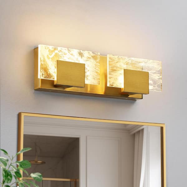 KAISITE 16 in. 2-Light Bathroom Modern Light Fixture Brushed Gold LED Vanity Light Bar 10-Watt Wall Sconce with 3000K Warm Light