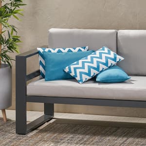 Marisol Solid Teal, Dark Teal and White Chevron Rectangle Outdoor Throw Pillow (4-Pack)