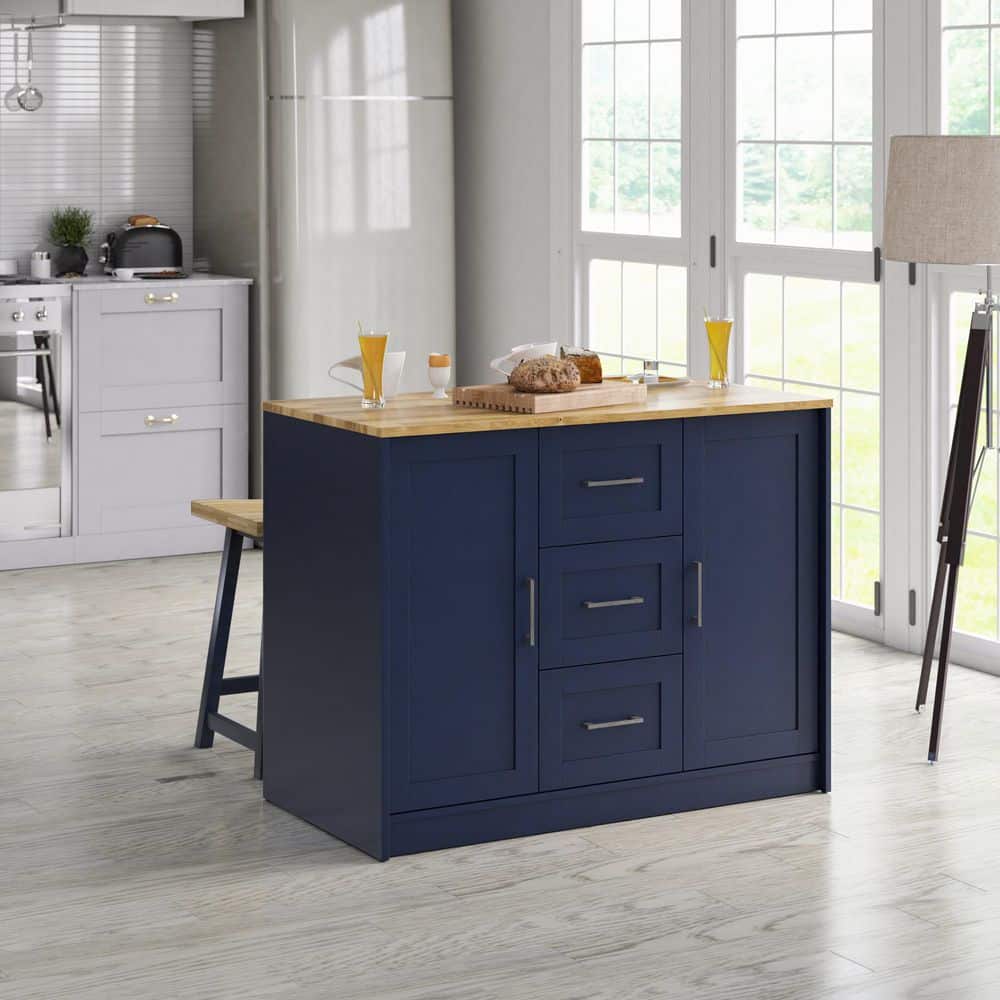 Twin Star Home Insignia Blue Wood 45.5 in. Kitchen Island with