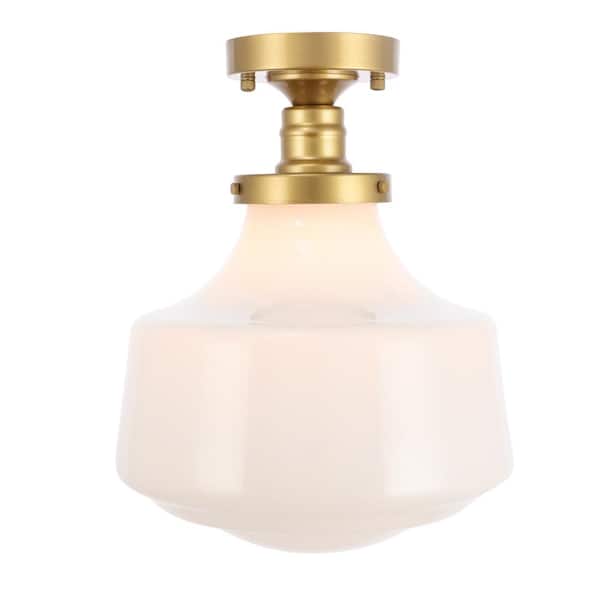 Unbranded Timless Home 11 in. 1-Light Industrial Brass and Frosted White Glass Flush Mount with No Bulbs Included