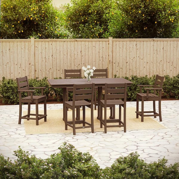 POLYWOOD Grant Park Mahogany 7-Piece HDPE Plastic Farmhouse Counter Set