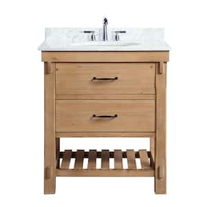 Marina 30 in. Single Bath Vanity in Driftwood with Marble Vanity Top in Carrara White with White Basin