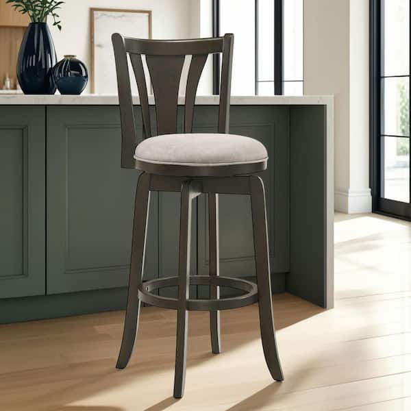 Armen Living Elle 26 in. Gray/Dark Roast Rubberwood Bar Stool with Fabric Seat