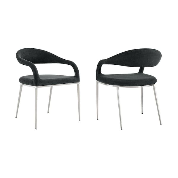 Armen Living Morgan Charcoal and Brushed Stainless Steel Fabric Dining Chair Set of 2