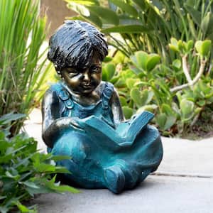 19 in. Tall Indoor/Outdoor Boy Sitting Down Reading Book Statue Set Yard Art Decoration