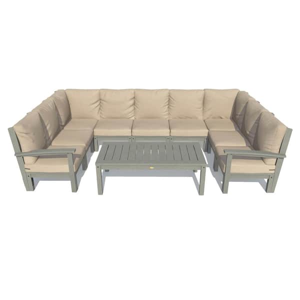 Highwood Bespoke Deep Seating 10-Piece Plastic Outdoor Sectional Set and Conversation Table with Cushions