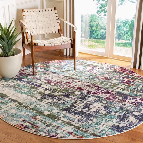 Madison Blue/Green 7 ft. x 7 ft. Round Geometric Area Rug