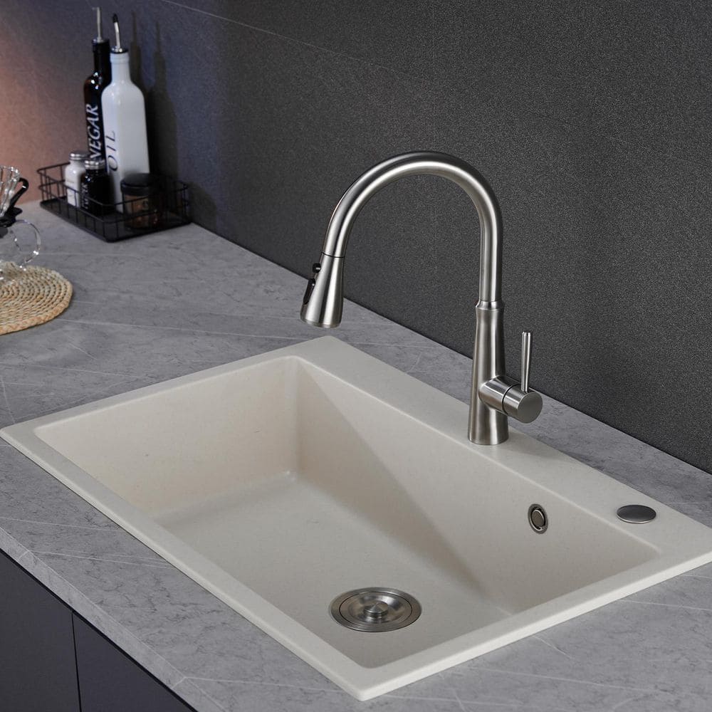 Brushed Nickel Stainless Steel High Arc Kitchen Faucet with Pull Down Sprayer