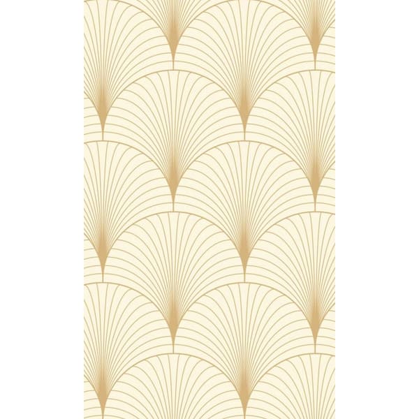 Beige and Gold Art Deco Fan Motif Print Non Woven Non-Pasted Textured Wallpaper 57 sq. ft.