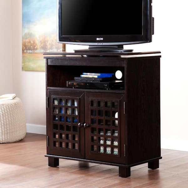 Unbranded Narita 28 in. Espresso Particle Board TV Stand 26 in. with Swivel Mount