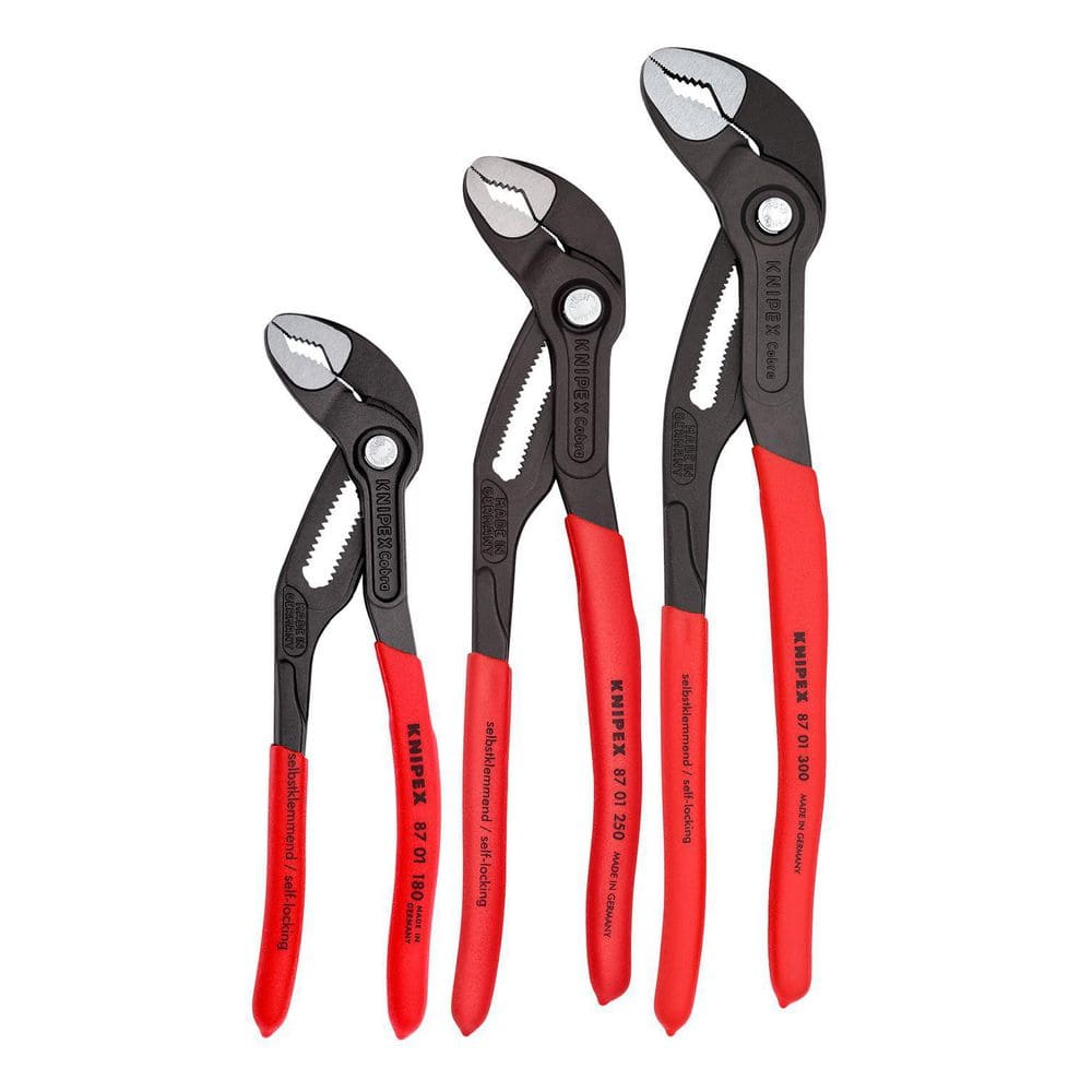 KNIPEX 7, 10, and 12 in. Cobra Water Pump Pliers Set (3-Piece) 00 20 06 US1  The Home Depot