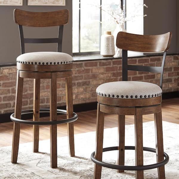 Valebeck 24.5 in. Brown Wood Standard Back Counter Height Bar Stool