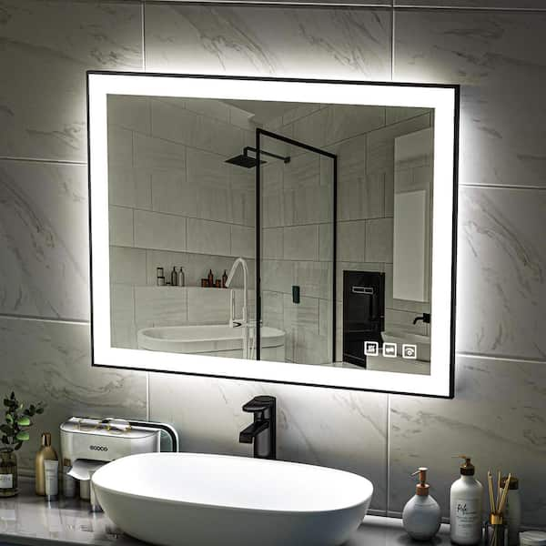 TOOLKISS 40 in. W x 32 in. H Rectangular Frameless LED Light Anti-Fog Wall Bathroom Vanity Mirror with Backlit and Front Light