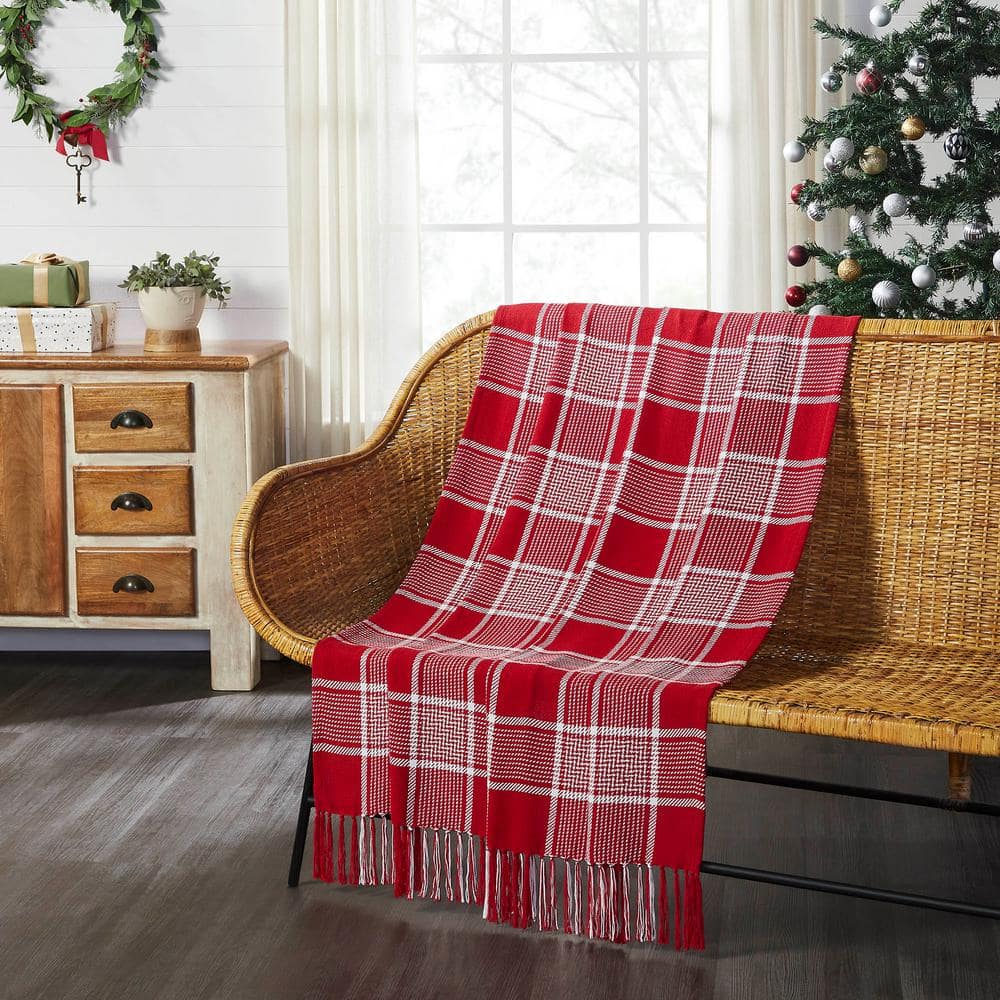 VHC Brands Eston Red White Plaid Woven Throw Blanket