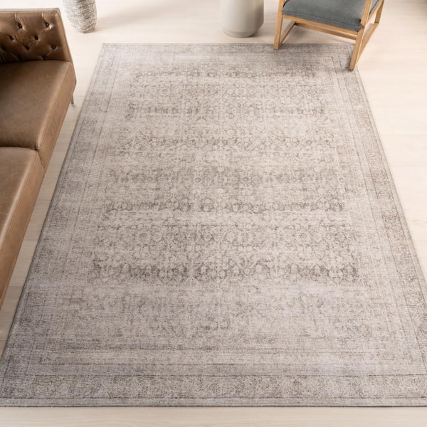 nuLOOM Hillstone Grey 6 ft. 7 in. x 9 ft. Traditional Vintage Medallion Area Rug