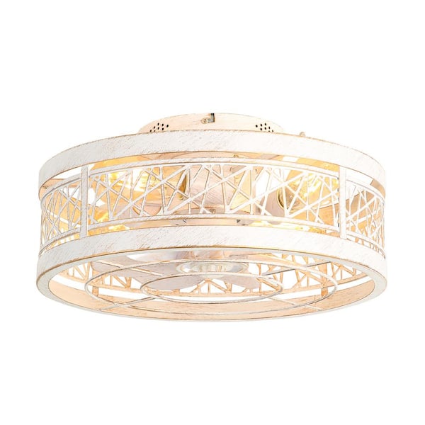 Breezary Webb 16.5 in. Indoor White/Gold Flush Mount Ceiling Fan with Light Kit, 6-Speed DC Motor and Remote Control