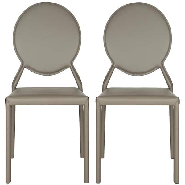 SAFAVIEH Warner 37 in. Gray Leather Side Chair (Set of 2)