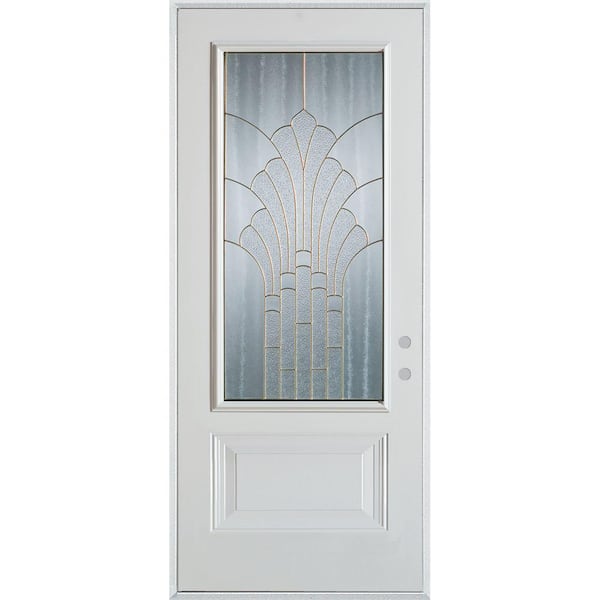 Stanley Doors 32 in. x 80 in. Art Deco 3/4 Lite 1-Panel Painted White Steel Prehung Front Door