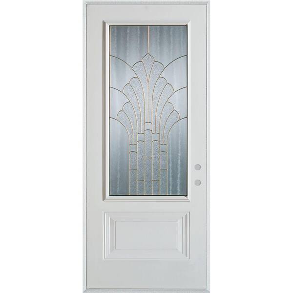 Stanley Doors 36 in. x 80 in. Art Deco 3/4 Lite 1-Panel Painted White Left-Hand Inswing Steel Prehung Front Door