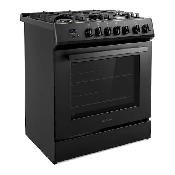 30 in. Nebula Collection 5.0 cu. ft. Gas Range, 5 Burners, Rapid Convection Oven, Cast Iron Grates in Matte Black